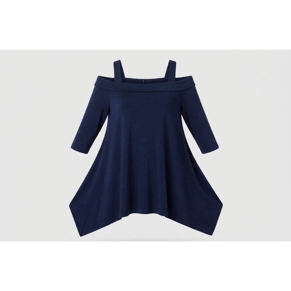 42 POPS Navy Cold Shoulder Asymmetrical Tunic Top - Size XL